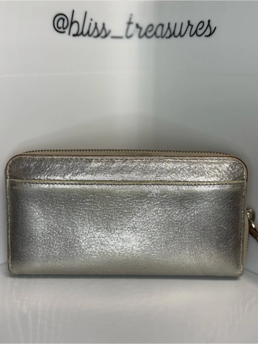 Kate Spade Metallic Silver Zip-Around Wristlet Wallet